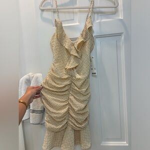 Tan Gingham Ruffle Dress